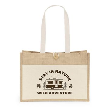 Wide Jute Tote with Button Closure